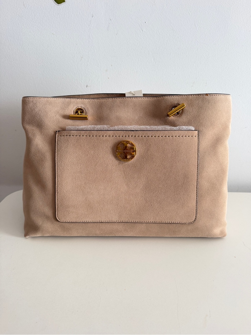 Tory Burch Suede Shoulder Bag with Gold Hardware - Picture 1 of 6